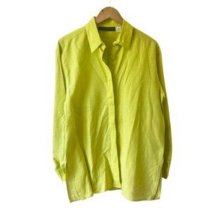 Harve Benard Shirt Tunic Blouse Linen Blend Chartreuse Green Button Front L